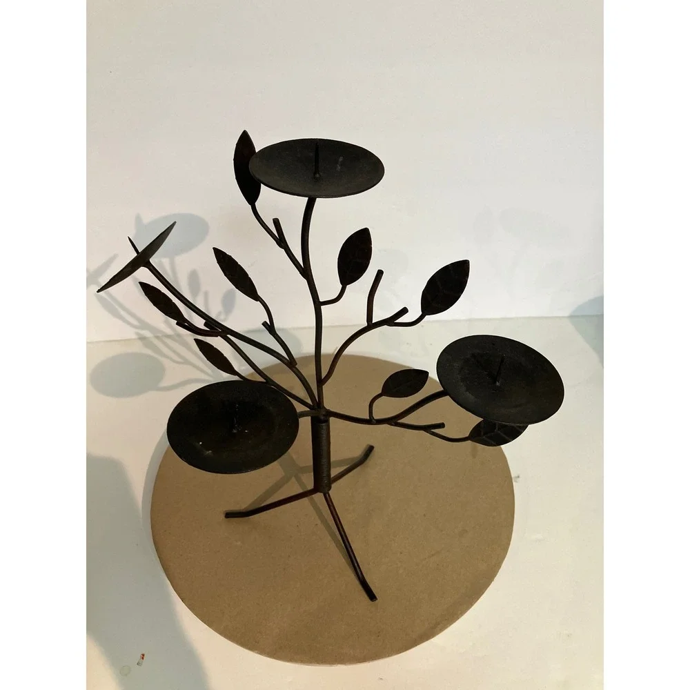 Unbranded Tree Candelabra Home Decor Brown Excellent Wrought Iron Leaf 4-Light